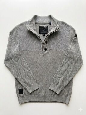 Point Zero Black Label Grey 1/4 Zip Button Mock Neck Sweater Mens Large